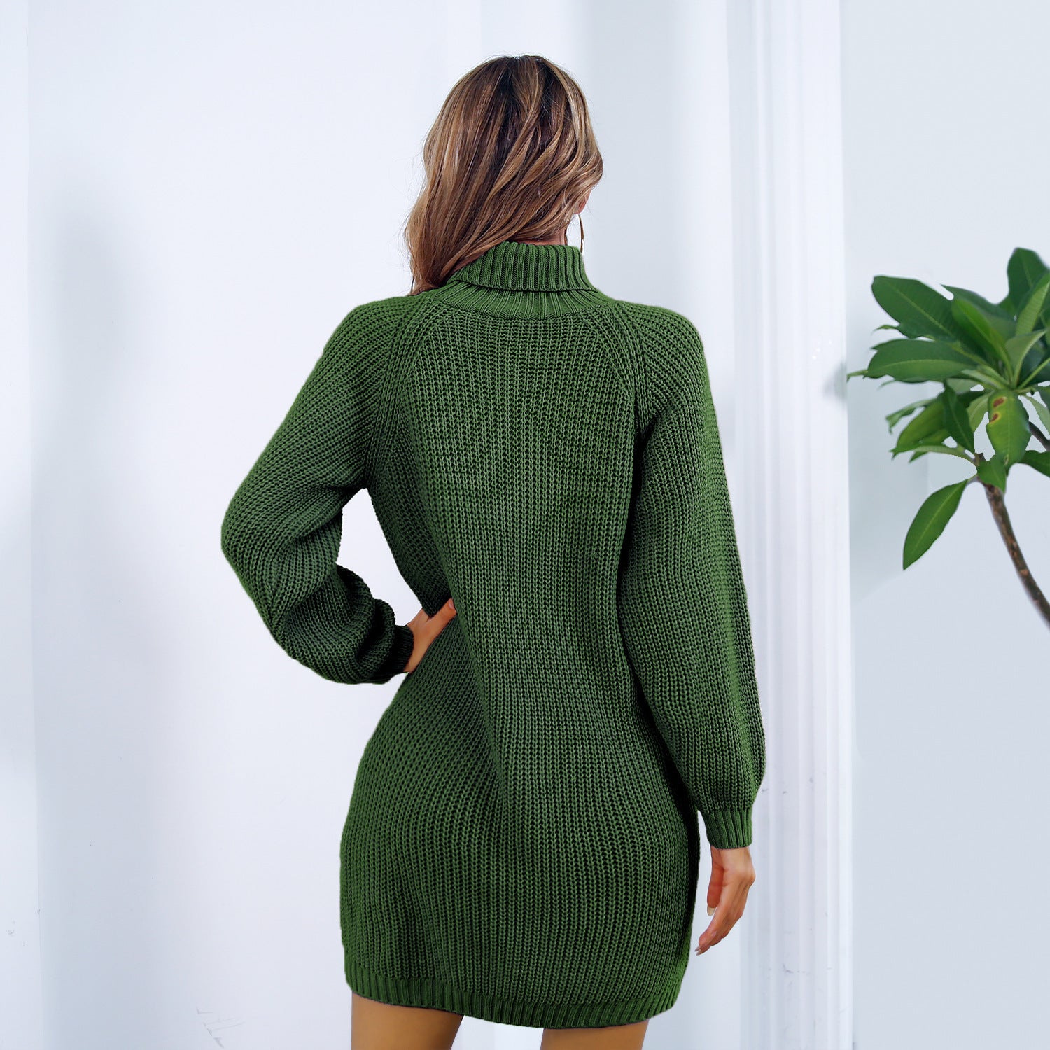 Vinter Turtleneck lång tröja klänning med knapp design fritid clinch långärmad bas tröja kvinnor